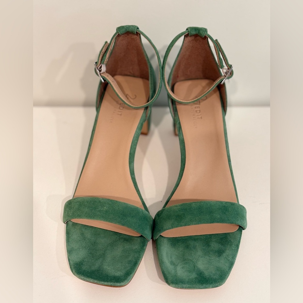 NATURALIZER 27 Edit Iriss Green Suede Leather Sandal Heel Sz 9.5 B 40.5 - Picture 2 of 10